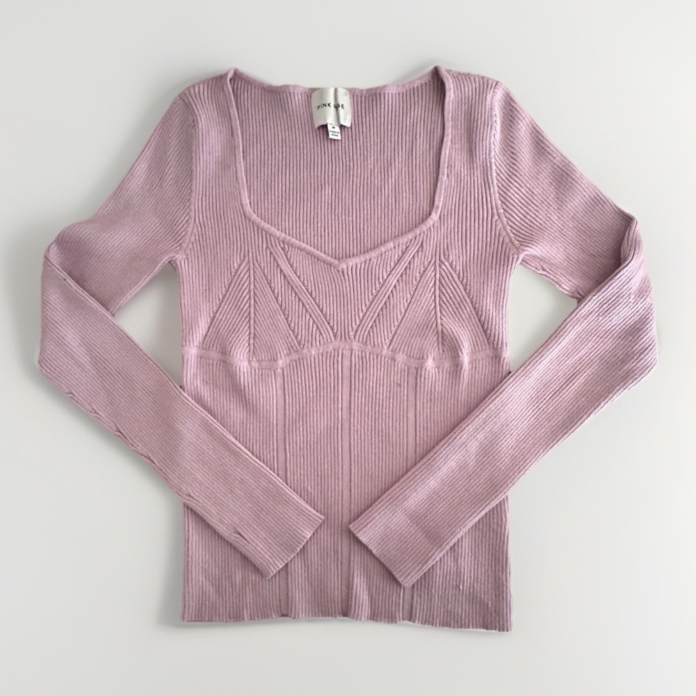 Womens Coquette Balletcore Sweater Size Medium Pink Soft Girl Knit Ribbed